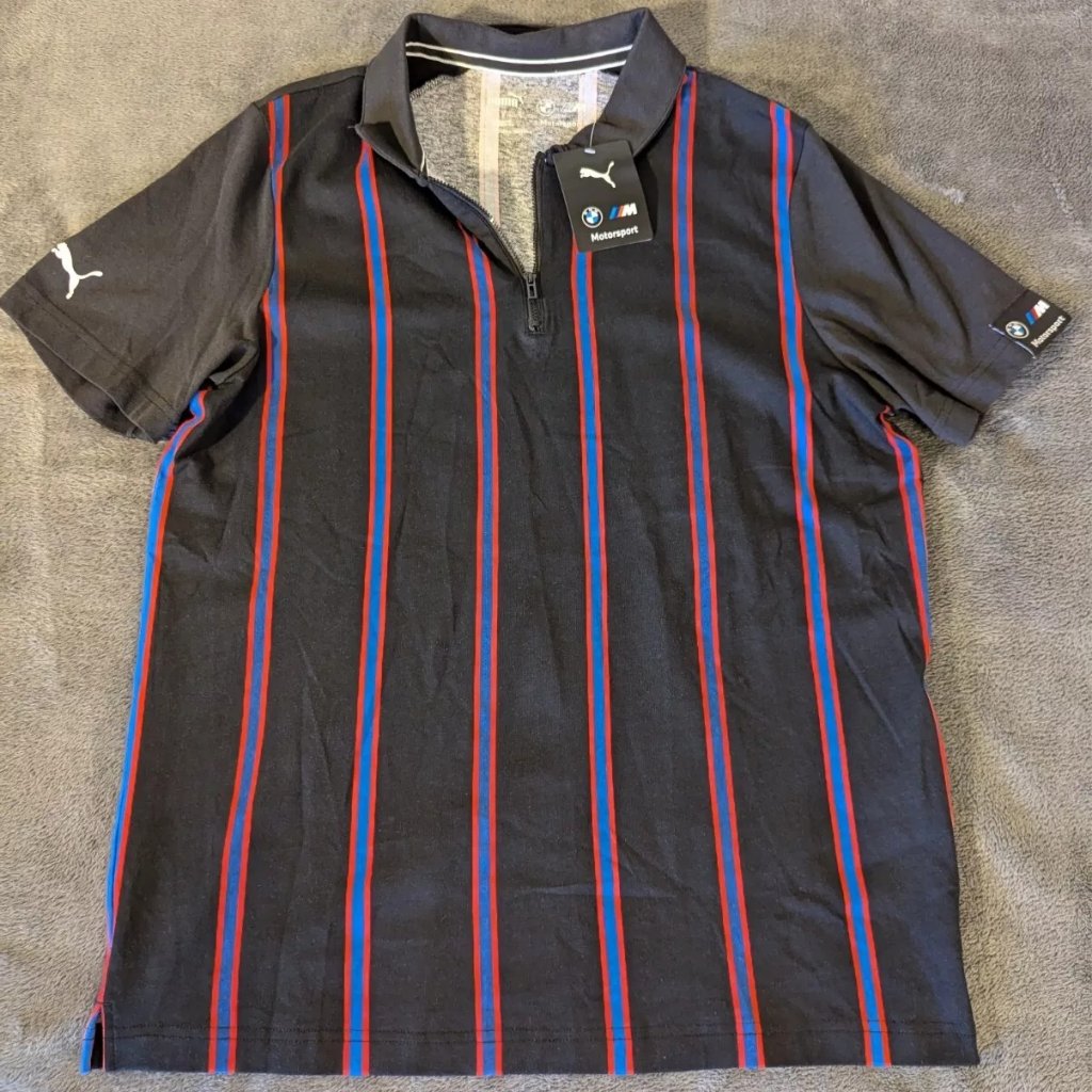 Puma X Bmw Motorsports Mens Team Polo Shirt Black Stretch Racing Logo